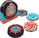 Word A Round game by Thinkfun displayed in a colorful box. The game features a stack of circular cards with words arranged in a spiral pattern. The packaging emphasizes fast-paced play for ages 10 and up.