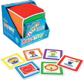 Roll and Play by Thinkfun is an engaging children's game designed for kids aged 18 months and up. The product includes a colorful soft cube and interactive cards featuring fun actions for kids to perform, such as ‘Giggle and laugh’ and ‘Wave your arms’. Ideal for developing social skills, color recognition, and following instructions, this game encourages movement and creativity in a playful setting.