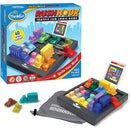 Rush Hour Traffic Jam Logic Game by ThinkFun. A colorful mechanical puzzle featuring various shaped vehicles on a grid. Comes with a challenge card and a storage bag.