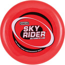 The Intrepid Ultimate Disc by Duncan is a vibrant red 175g high-performance disc designed for ultimate frisbee. It features a sleek design with the 'Sky Rider' logo prominently displayed in the center. The disc showcases smooth edges for optimal aerodynamics.