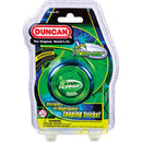 Duncan Hornet Pro Looping Yo-Yo in its packaging. The yo-yo is bright green with the 'Hornet' logo prominently displayed. The packaging includes age recommendations and highlights its design for high-speed looping tricks, catering to beginners and advanced users alike. The card backing features colorful graphics, indicating the yo-yo's intended use for performance and play.