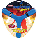 Duncan Indoor Boomerang, a blue foam toy designed for indoor use. Its unique shape allows it to fly accurately and return to the thrower. The packaging showcases the flight range of 15-20 feet and promotes it as the world's best indoor boomerang. Suitable for ages 8 and up.