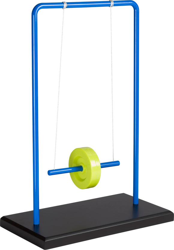 Maxwell's Wheel from Kidzlab is a colorful and educational physics toy. It features a blue frame with a yellow wheel suspended by a white cord, designed to demonstrate principles of motion and gravity. Ideal for hands-on learning, it can be used for experiments and playful exploration.