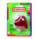 The Imperial Spin Top by Flambeau Products features a vibrant red plastic design, showcasing the classic spinning top shape. It is packaged in a colorful blister pack with a cartoon character, safety warnings, and age recommendations, making it a fun toy for children aged 6 and up. This traditional toy encourages hand-eye coordination and provides hours of entertainment.