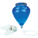 A bright blue Imperial Spin Top by Flambeau Products, featuring spiral designs and a pointed tip for spinning. The set includes a white cotton string and a circular base for smooth operation. Ideal for both children and adults, this classic toy is great for dexterity and coordination.