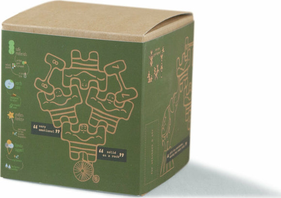 Circus Athletes game by Babai, featuring a whimsical design with circus figures and playful graphics. The product packaging is eco-friendly and promotes safe materials, emphasizing fun and creativity for family playtime.