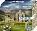 Catapults Explorer 56 pcs DIY kit by Matador. Features a creative design for building models, set against a picturesque landscape with a castle. Ideal for ages 5 and up, promoting hands-on play and construction skills.