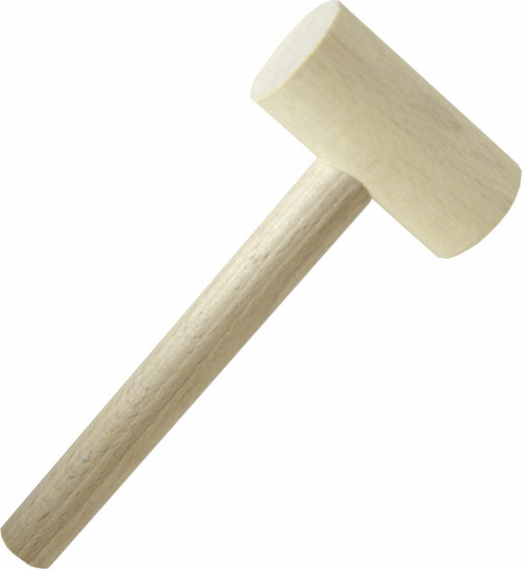 A wooden mallet with a cylindrical handle and a round head, designed for use with fragile items or in DIY projects, showcasing its smooth finish and sturdy construction.