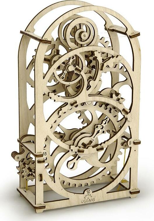 UGears 3D 20 Minutes Timer DIY kit made from precision-cut wooden pieces, featuring intricate gears and mechanisms that allow for a visually appealing countdown timer. Ideal for crafting enthusiasts and mechanical puzzle lovers.