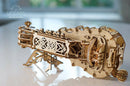 A beautifully crafted UGears 3D Hurdy-Gurdy DIY kit made from natural wood, showcasing intricate designs and mechanical components. This model highlights the elegant curves and detailed features, offering a creative building experience for enthusiasts.