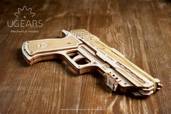 The UGears 3D Wolf-01 Handgun is a detailed mechanical model made from quality wood, showcasing intricate design elements and craftsmanship. Ideal for DIY enthusiasts and puzzle lovers, it features a realistic handgun shape and can be assembled using no glue or special tools. Perfect for collectors, hobbyists, and as a unique gift.