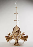 The UGears 3D Trimaran Merihobus is an intricately designed DIY kit featuring a wooden trimaran model. This model showcases detailed craftsmanship with sails, rigging, and multiple hulls, emphasizing a nautical theme. Perfect for builders and boat enthusiasts, it allows for hands-on assembly and provides a unique decorative piece once completed.