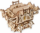 UGears 3D Deck Box DIY kit showcasing intricate wooden design. The box features ornate patterns and a functional lid, perfect for storage or decoration.
