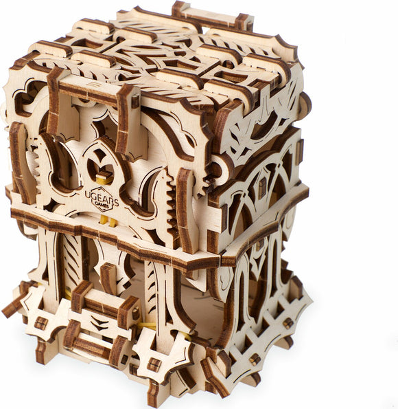 The UGears 3D Deck Box is a beautifully detailed DIY mechanical puzzle made from high-quality wood. It features intricate laser-cut designs showcasing a classic, vintage aesthetic. The structure consists of interlocking pieces forming a decorative box, perfect for storage or as an intriguing display item.