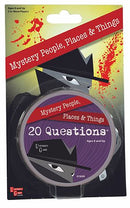 20 Questions game by University Games. The packaging features playful graphics of mysterious characters, including a shadowy figure in a hat. The game is designed for ages 8 and up, ideal for 2 or more players, focusing on guessing mystery people, places, and things through a series of questions.