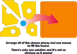 Pocket Puzzler - Mouse by University Games is a mechanical puzzle that challenges players to arrange various cheese-shaped pieces and a mouse to completely fill the board. The puzzle features a clever design with only one correct solution, making it a fun and engaging brain teaser for all ages.