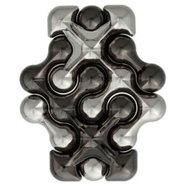 The Cast Dot mechanical puzzle by Hanayama features a striking design with interlocking shapes and smooth surfaces in a mix of black and metallic finishes. Its intricate patterns invite puzzlers to explore the challenge within, ideal for enhancing cognitive skills and providing hours of entertainment.