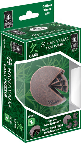 The Hanayama Cast Cake is a level 4 mechanical puzzle presented in an eye-catching box design. The puzzle is shaped like a slice of cake and features intricate detailing with individual segments that must be unsolved and assembled. Ideal for puzzle enthusiasts aged 12 and up, it presents a challenge that stimulates problem-solving skills and offers a satisfying tactile experience.
