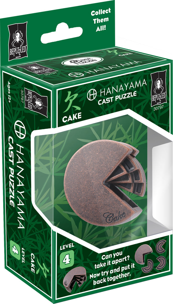 The Hanayama Cast Cake is a level 4 mechanical puzzle presented in an eye-catching box design. The puzzle is shaped like a slice of cake and features intricate detailing with individual segments that must be unsolved and assembled. Ideal for puzzle enthusiasts aged 12 and up, it presents a challenge that stimulates problem-solving skills and offers a satisfying tactile experience.