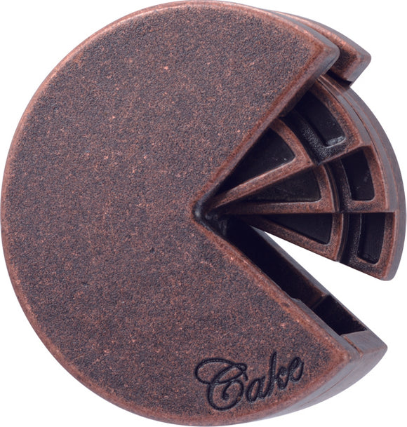 The Hanayama Cast Cake is a unique mechanical puzzle designed to resemble a slice of cake. Made from high-quality metal, it features intricate interlocking pieces that challenge your problem-solving skills. With a sleek, chocolate-brown finish, this puzzle is both visually appealing and engaging, making it a perfect addition to any puzzle enthusiast's collection.