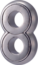 The Cast Infinity mechanical puzzle by Hanayama features a stylish silver design resembling the number eight, with two interconnected loops showcasing intricate craftsmanship. This captivating puzzle challenges the mind and enhances critical thinking skills, perfect for adults and puzzle enthusiasts.