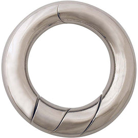 The Cast Loop, a mechanical puzzle by Hanayama, features a sleek, shiny metallic design shaped as an interlocking loop. The puzzle offers an intriguing challenge, encouraging users to manipulate the pieces to release them from their fixed positions. Ideal for puzzle enthusiasts seeking a satisfying and engaging experience.