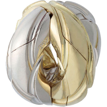 The Hanayama Cast Twist is a beautifully crafted mechanical puzzle featuring interlocking pieces designed in a sleek, contemporary style. Its metallic finish reflects both silver and gold tones, creating a visually appealing challenge that captivates both puzzle enthusiasts and collectors. This puzzle provides an engaging experience as players twist and turn the pieces to find a solution, offering not just a challenge but also a decorative object for display.