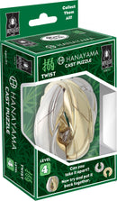 The Hanayama Cast Twist is a challenging mechanical puzzle featuring a unique design that tests your dexterity and problem-solving skills. Made of metal, it showcases a captivating twist-shaped figure in shades of silver and gold, packaged in an eye-catching green box that highlights its level 4 difficulty. Perfect for puzzle enthusiasts and those looking for a stimulating brain teaser.