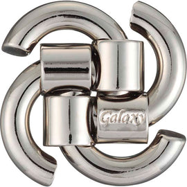 The Cast Galaxy by Hanayama is a stunning mechanical puzzle made of shiny, interlocking metal pieces arranged in a captivating spiral design. This intricate puzzle challenges solvers to separate the pieces and reassemble them, promoting critical thinking and problem-solving skills. The polished surface reflects light beautifully, making it not only a challenging puzzle but also an eye-catching decorative piece.