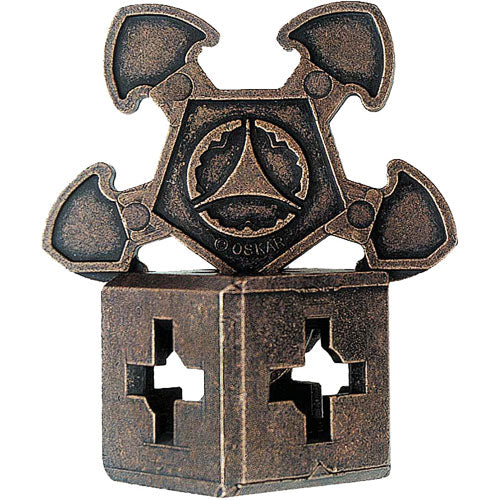 Cast O'Gear by Hanayama is a complex mechanical puzzle featuring intricate designs and a bronze finish. Its unique shape includes gears and cross-like elements, challenging users to unlock its secrets. Perfect for puzzle enthusiasts looking for a stimulating and rewarding experience.