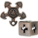 Cast O'Gear by Hanayama is a mechanical puzzle featuring an intricate design with four distinctive arms and a central cube. The puzzle is crafted from high-quality metal, showcasing a vintage bronze finish. Ideal for puzzle enthusiasts, this engaging brain teaser challenges your problem-solving skills as you work to disassemble and reassemble its components.