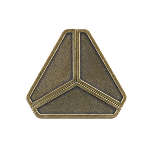 The Hanayama Cast Delta is a brass mechanical puzzle featuring a unique triangular design with three interlocking sections. Crafted with precision, it challenges your problem-solving skills as you work to disentangle its pieces. The antique finish adds a touch of elegance, making it an attractive addition to any puzzle collection.