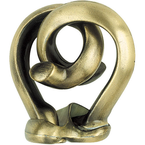 A detailed view of the Hanayama Cast Radix, a mechanical puzzle. The puzzle features intricate loops and curves in a bronze finish, showcasing its unique design and craftsmanship for enthusiasts.