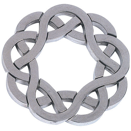 The Cast Coaster by Hanayama is a beautifully designed mechanical puzzle shaped like an intricate knot or infinity loop. Its metallic finish offers a sleek, modern look, making it not only a fun challenge for puzzle enthusiasts but also an eye-catching decorative piece. The coaster features interlocking sections that require thoughtful manipulation to reassemble, encouraging problem-solving and critical thinking skills.