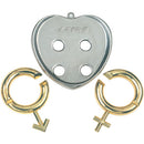 Cast Amour Mechanical Puzzle by Hanayama features a heart-shaped centerpiece and two interlocking gender symbol pieces in gold and silver. This intricate puzzle challenges your mind as you figure out how to separate and reassemble the pieces, showcasing both beauty and complexity.