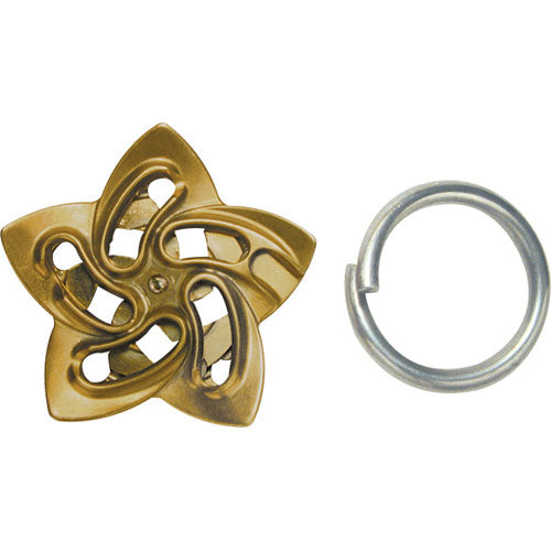 The Cast Helix by Hanayama is an intricately designed mechanical puzzle featuring a spiral pattern. It is made from metal with a polished gold finish and includes a ring for connecting pieces. The puzzle challenges your spatial reasoning and problem-solving skills, making it an engaging brain teaser for enthusiasts.