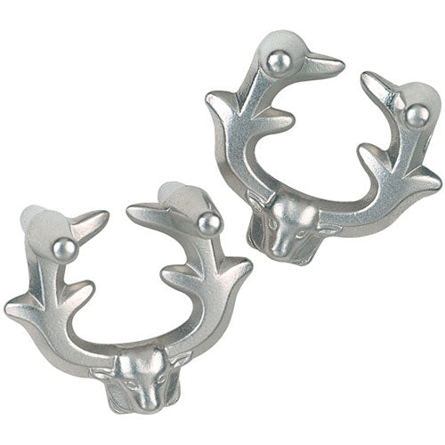 A cast metal mechanical puzzle shaped like an elk, featuring intricate detailing on the antlers and head. The puzzle pieces interlock in a unique design, offering a challenging and engaging experience for puzzle enthusiasts.