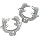 A cast metal mechanical puzzle shaped like an elk, featuring intricate detailing on the antlers and head. The puzzle pieces interlock in a unique design, offering a challenging and engaging experience for puzzle enthusiasts.