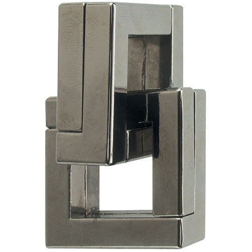 The Cast Quartet by Hanayama is a challenging mechanical puzzle featuring an intricate design of interlocking metal pieces. The shiny, silver-toned finish gives it a sleek and modern look, making it both an engaging puzzle and a stylish object d'art. Ideal for puzzle enthusiasts and those who enjoy tactile challenges, this puzzle tests your spatial reasoning and problem-solving skills.