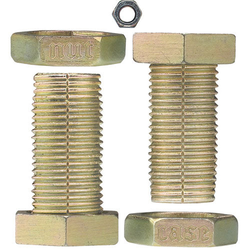 The Cast Nutcase mechanical puzzle by Hanayama features interlocking metal pieces resembling nuts and bolts, designed for engaging problem-solving. Each component is intricately crafted with engraved letters 'nut' and 'case' on the sides, providing both a visually appealing and tactile experience while you attempt to separate or assemble them.