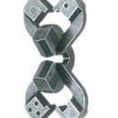 A detailed view of the Hanayama Cast Chain mechanical puzzle. The puzzle features interconnecting chain links made of durable metal, highlighting geometric shapes and unique designs. Ideal for puzzle enthusiasts and those seeking a challenging brain teaser, this puzzle encourages spatial reasoning and problem-solving skills.