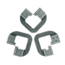 The Hanayama Cast Chain is a mechanical puzzle featuring three interlocking pieces designed in a unique chain shape. Each piece has a metallic finish, showcasing intricate details and smooth curves that reflect light. The puzzle challenges users to separate and reassemble the pieces, making it an engaging brain teaser for puzzle enthusiasts.