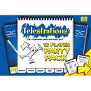 Telestrations: 12 Player Party Pack game box featuring colorful graphics. The design showcases fun illustrations of players sketching and guessing, with the tagline 'The Telephone Game Sketched Out!' The pack is designed for 12 players and includes instructions. It's perfect for parties and gatherings, encouraging laughter and creativity.
