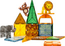 Magna Tiles Safari Animals - 25 Piece Set featuring colorful, translucent tiles that can be combined to create 3D structures. Includes elephant and monkey figures, showcasing an educational and creative play experience for toddlers and children.