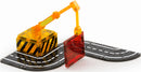 Magna Tiles Builder 32 Piece Set featuring vibrant, translucent building tiles. The image showcases a construction crane model made from the tiles, with a road base underneath. Perfect for creative play and STEM learning.