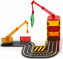 A colorful 32-piece Magna Tiles Builder set featuring geometric shapes including cranes, a road, and building blocks. Ideal for imaginative construction and play. The vibrant tiles are designed for creative building, with transparent elements that snap together easily, allowing for endless architectural possibilities.