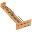 Shoot The Moon game by Wood Expressions Inc. featuring a wooden base with a metal track and a sliding ball. The game has markers for various points labeled Mercury, Venus, Earth, and Jupiter, encouraging players to aim for the highest score. Ideal for fun family game nights or competitive play.
