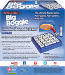 Big Boggle game box featuring the classic edition by Winning Moves. The box displays the game title in bold letters along with instructions on how to play. The game includes 25 letter cubes, a double letter cube, a 3-minute timer, and an instruction sheet. The game encourages players to find hidden words in a race against time, making it a fun and challenging word game for families and friends.
