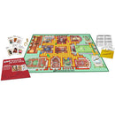 Clue Master Detective board game by Winning Moves featuring a detailed game board depicting various rooms, character cards, weapon tokens, and other game components. The image shows the board set up for play alongside the instruction booklet and suspect cards, inviting players to solve mysteries in a classic whodunit format.