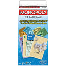 Monopoly: The Card Game by Winning Moves, featuring a colorful deck of game cards, including property cards, money, and a silver token. The packaging highlights the exciting card version of the classic Monopoly game, designed for players aged 8 and up, suitable for 2 to 6 players.